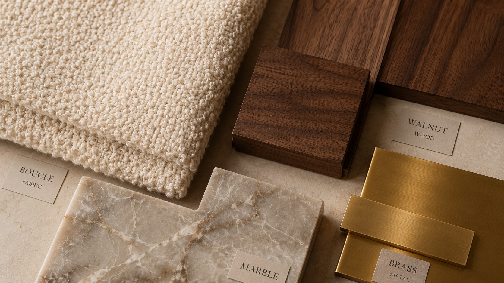 Material Guide: Boucle, Walnut, Marble and Brass