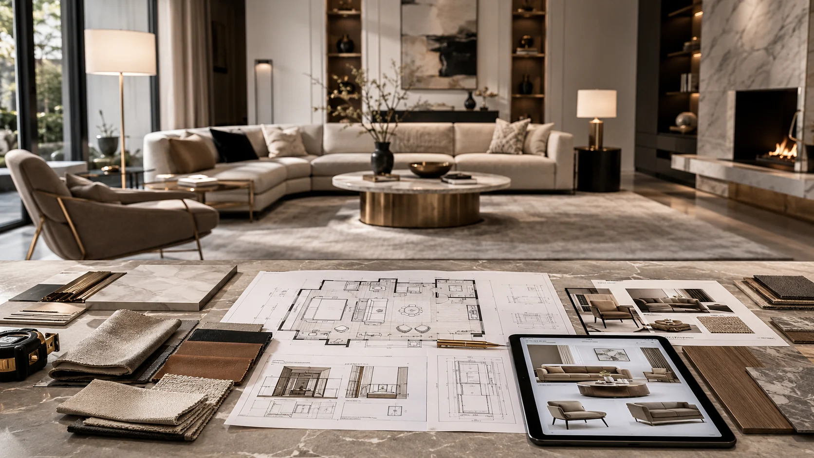 Luxury living room furniture and material selection planning