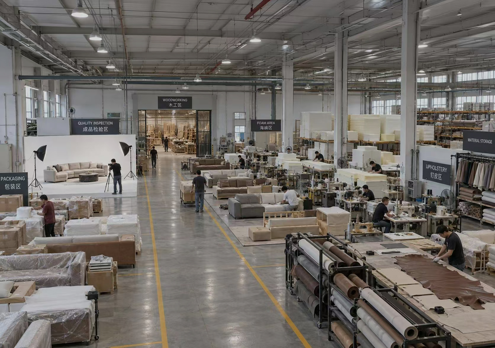 Standardized furniture production workshop material selection and quality control